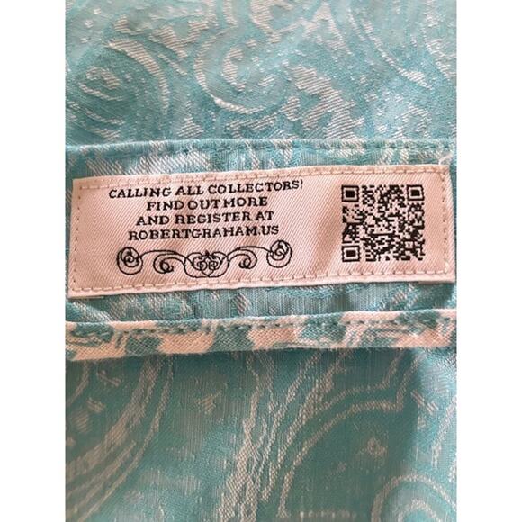 Robert Graham Classic Fit Long Sleeve Shirt Blue Paisley XL Linen Cotton - Picture 9 of 11